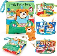hahaland Interactive Baby Book 6-18 Months - Touch Feel Sensory Tummy Time Toy with Bear Puppet, Crinkle Sounds, Peekaboo Flaps