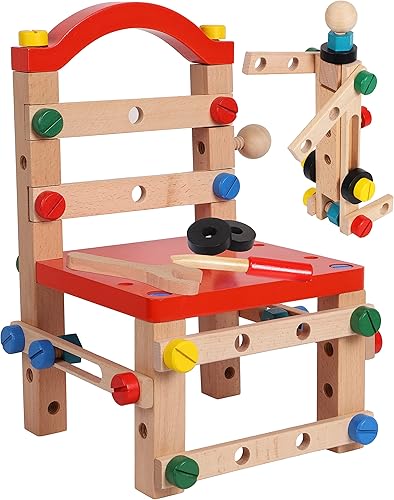 Juego de tuercas y pernos de madera, silla de banco de trabajo de construcción, kits de construcción de madera para niños, compatible con el juego