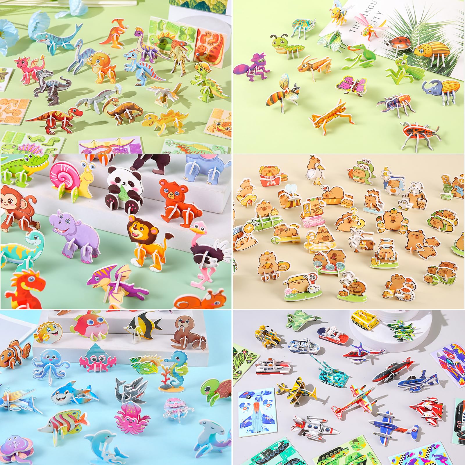 3D Puzzle Set for Kids - 150 PCS Educational Craft Kits with Animals, Dinosaurs, Vehicles, Insects Ocean & Land Creatures, Fun Creative Birthday Gifts for Boys and Girls