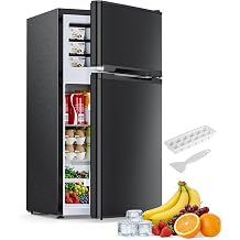 Electactic 2.6 Cu.Ft Mini Fridge with Freezer, Double-Door Compact Refrigerator, Adjustable Glass Shelves, Mechanical Thermostat &amp; Leveling Feet, Space-Saving for Apartment/Dorm/Office, Black