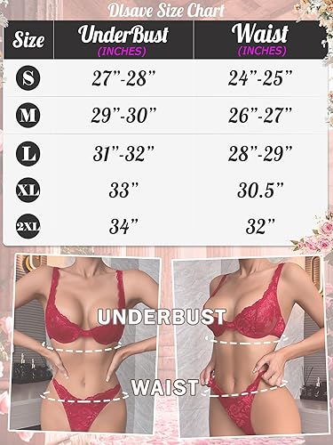 Vista 6 de Dlsave Conjunto de lencería sexy de encaje para mujer, conjunto de sujetador y bragas con aros florales de 2 piezas