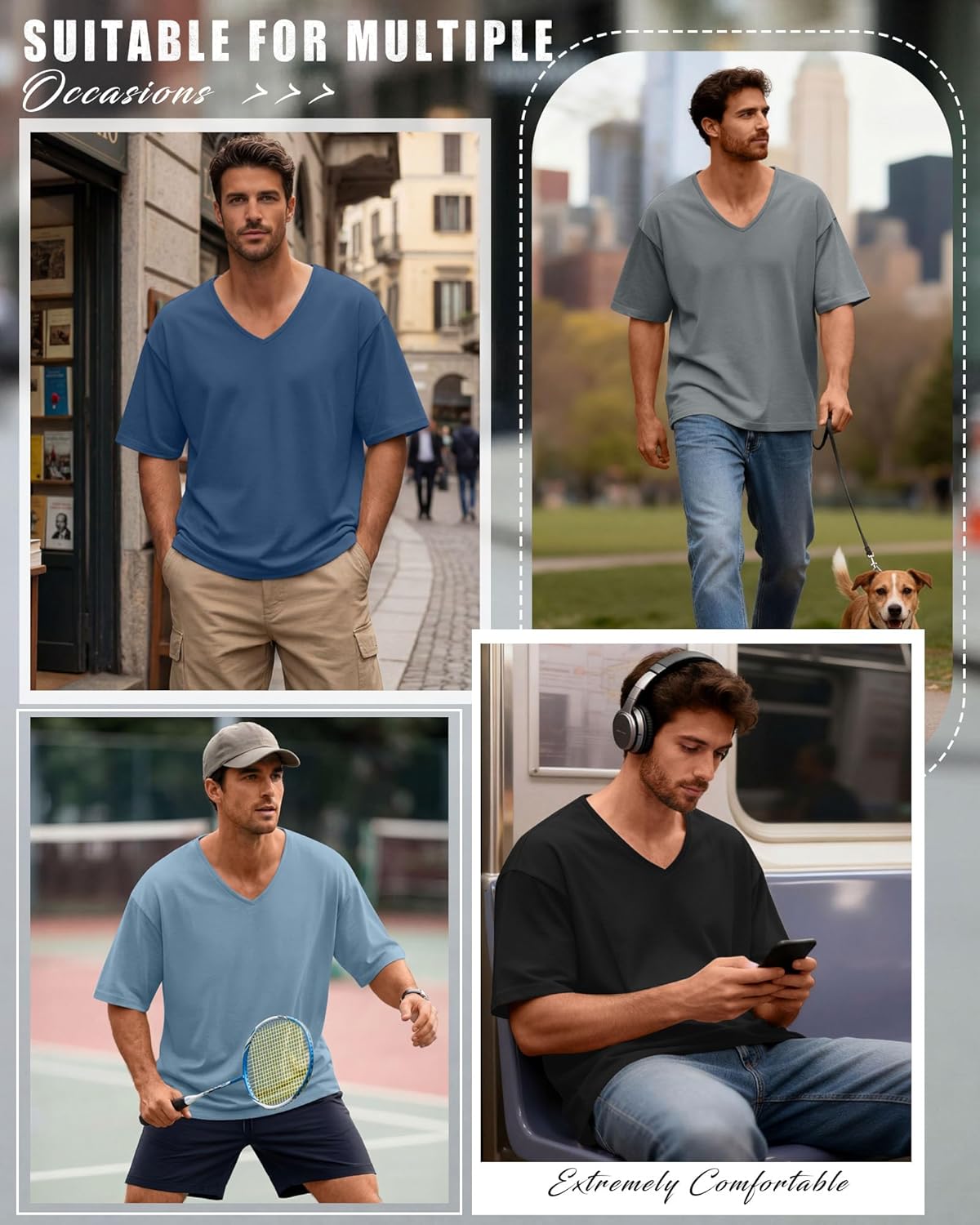 Neer 5 Pack Men's Oversized T Shirts V Neck Short Sleeve Soft Shirts Casual Basic Tee Loose Workout Solid Tops - Image 4