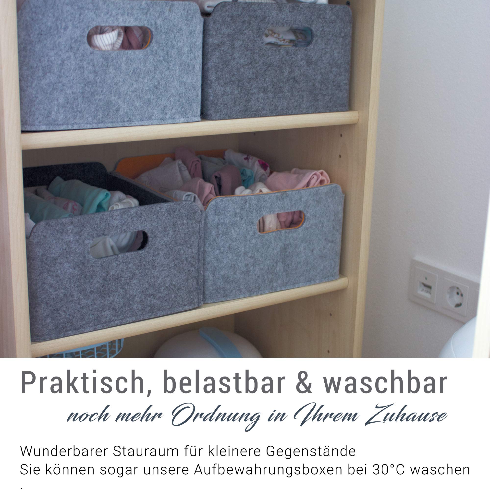 Luxflair Set de 3 corbeilles de rangement en feutre lavable gris/gris foncé 30x24x15cm, boîte d'organisation en feutre