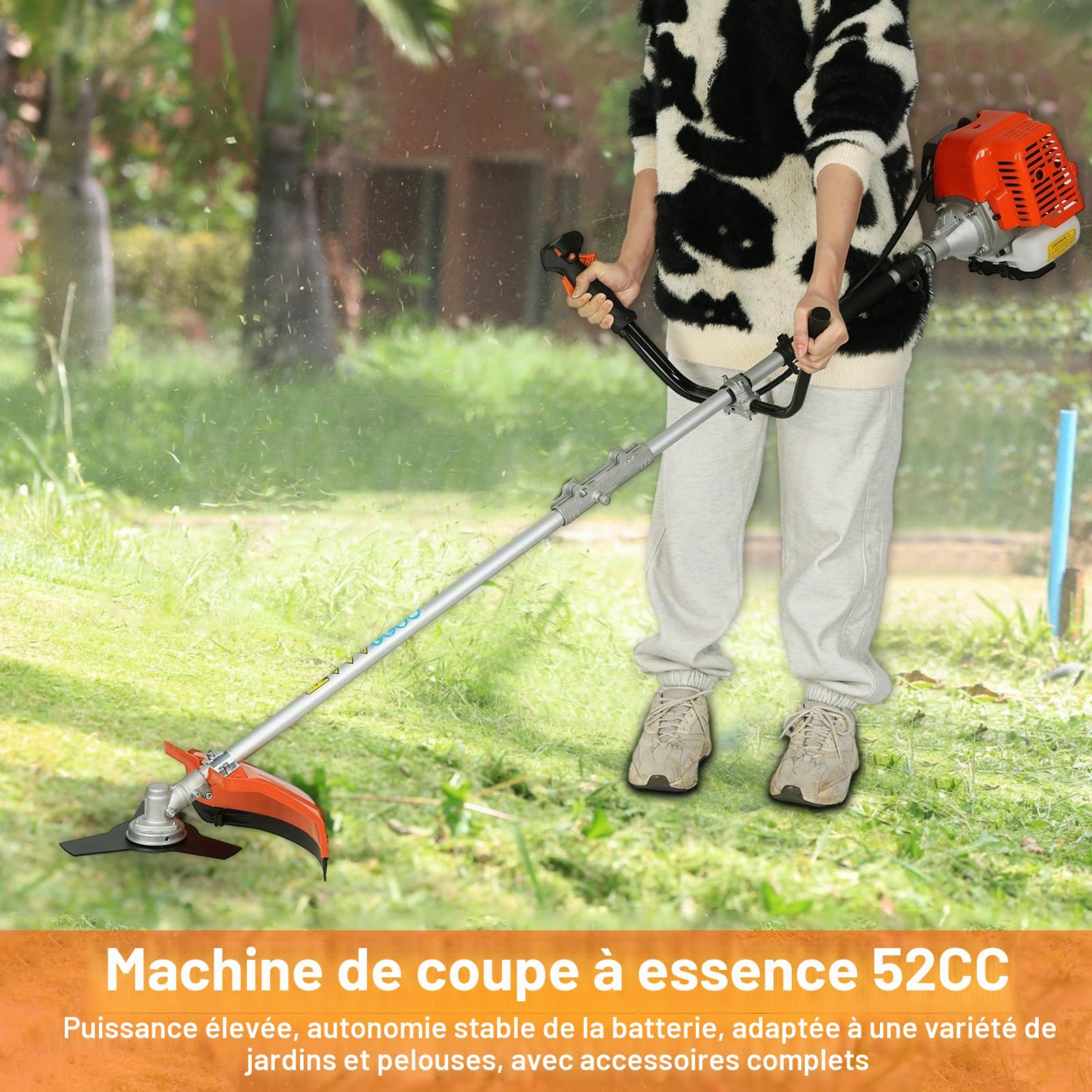 HshDUti Débroussailleuse Thermique Professionnelle 52 cm3 3CV Système Anti Vibration, 2 en 1 Coupe-Bordure avec/Tête/de Coupe Double Fil et Lame 3 Dents Modèle Conçu pour Les Pros, sans Orange