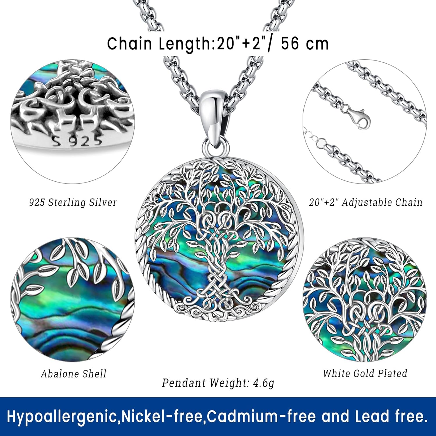Eusense 925 Sterling Silver Abalone Pendant Necklace for Women Men - Urn Locket Cremation Jewelry That Holds Pictures - Image 3
