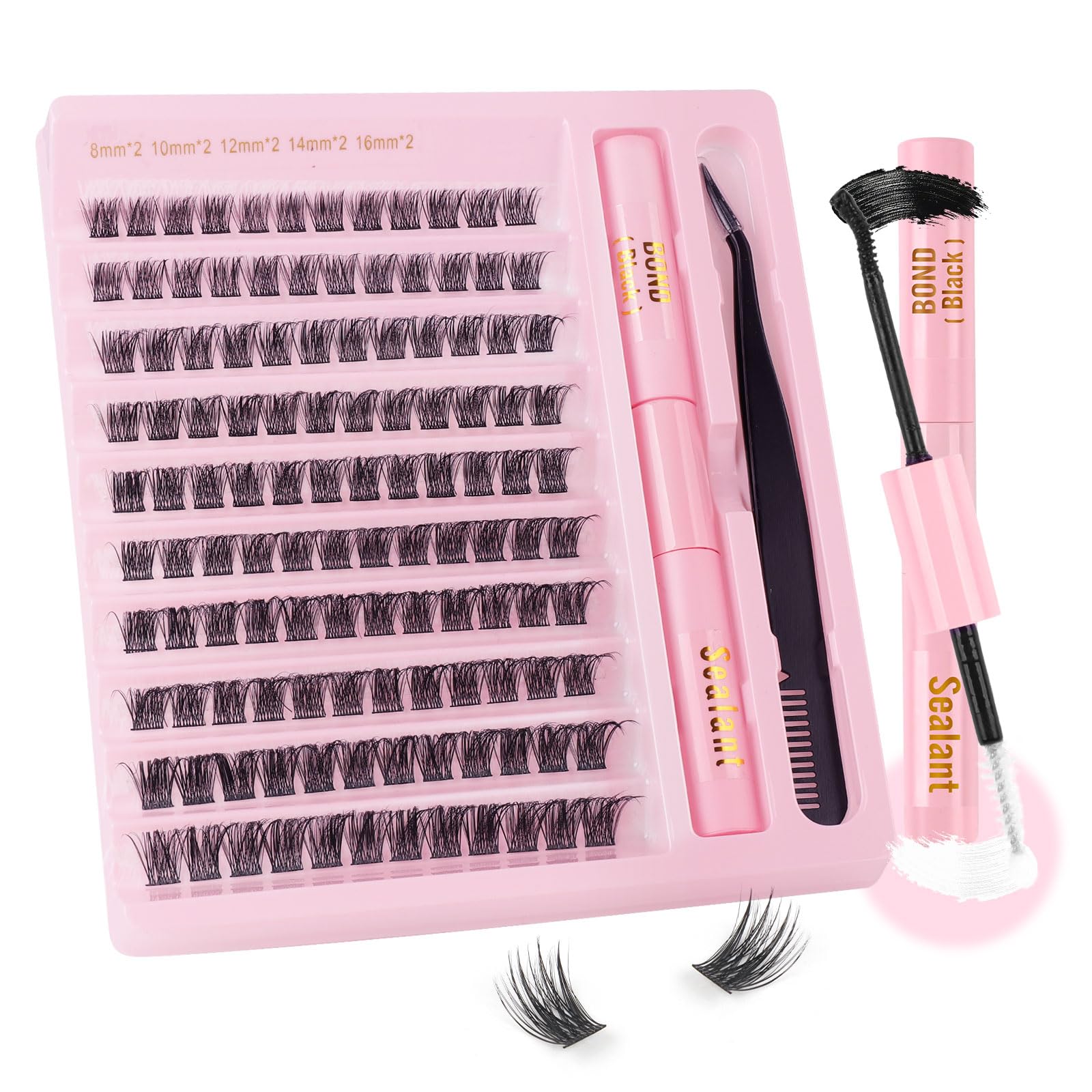 Sixstarhair Kit de extensión de pestañas DIY, 120 piezas, pegamento para pestañas en racimo, kit de extensiones de pestañas en racimo con pinzas para pestañas, pestañas individuales