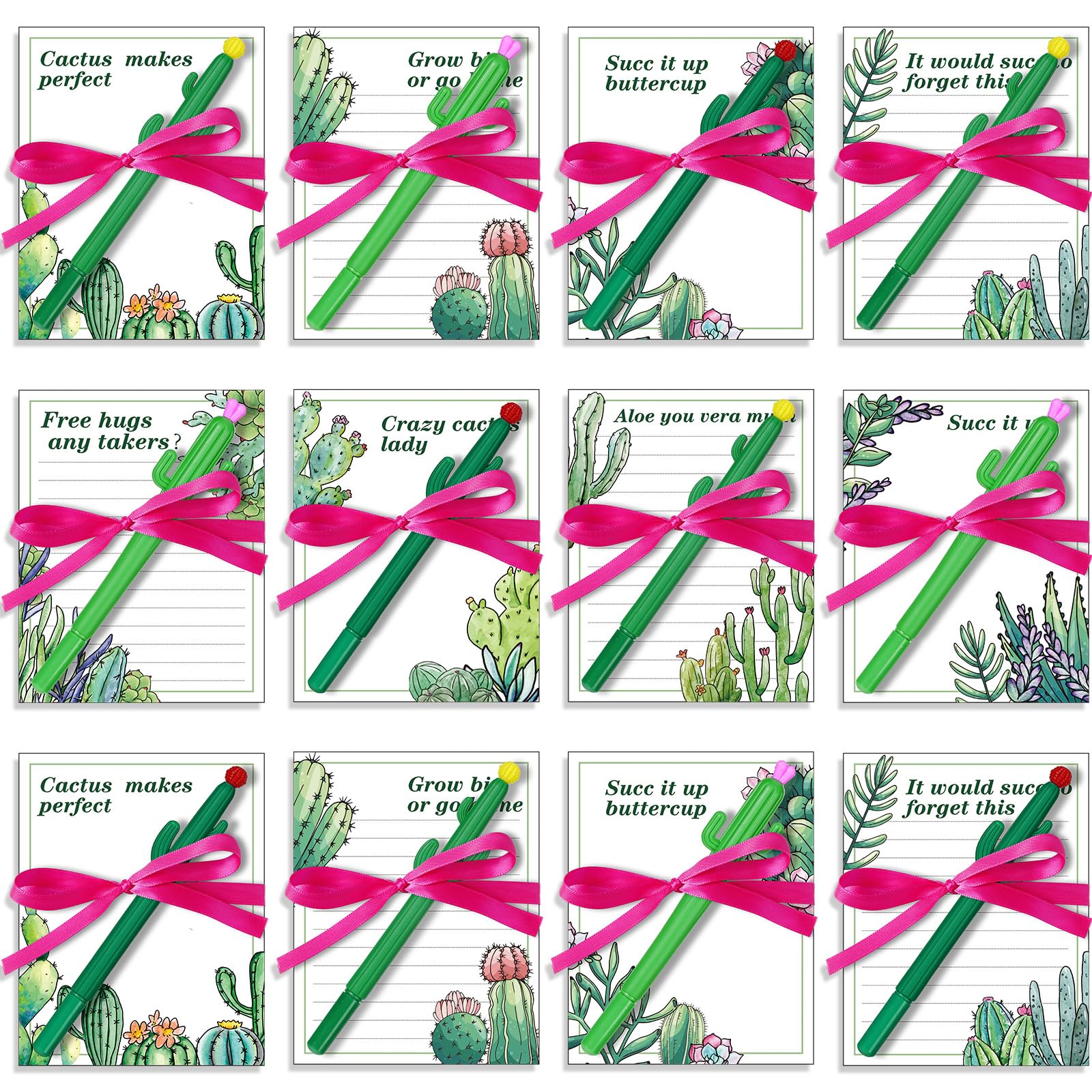 Eaasty 24 Sets Cactus Sticky Notes with Cactus Pen Funny Cactus Notepads Set Fun Cactus Gifts Cacti Notepads Succulent Note Pad Self Adhesive Note Pads for Office Coworkers or Friends Xmas School