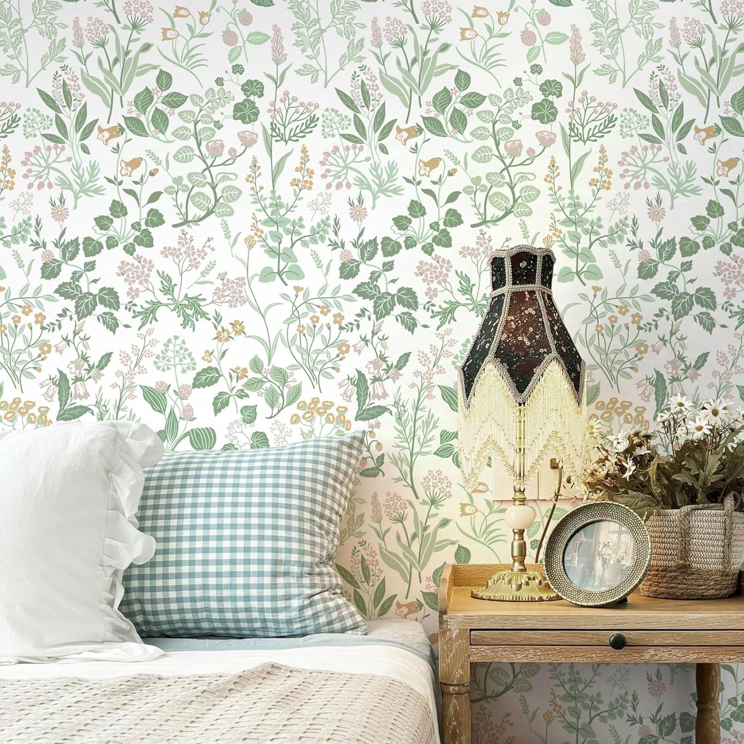 Yomshi Selbstklebende Tapete 44×300cm Blumen Pflanzen Design, Grün Möbelfolie Selbstklebend Klebefolie Wasserdicht Dekorfolie für Wohnzimmer, Möbel, Wände, Schlafzimmer