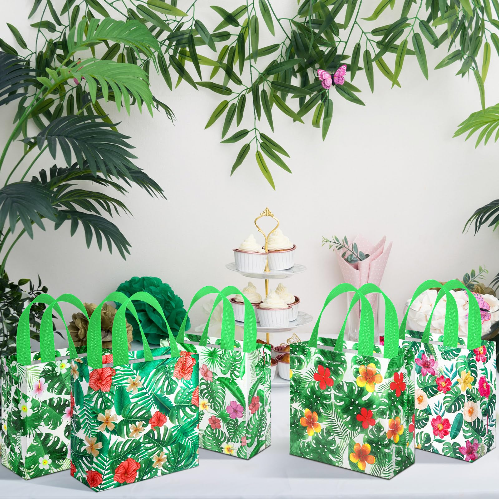 Sweetude 40 Pcs Luau Gift Party Favor Bags with Handle, Non Woven Goodie Bags Birthday Favor for Birthday Baby Shower Packaging Supplies
