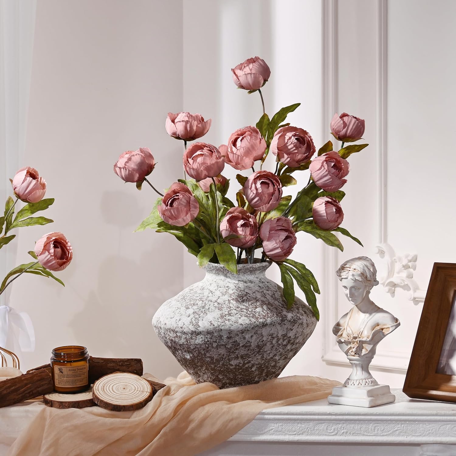 Waipfaru 6 Pcs Faux Peonies Artificial Flowers for Vase, 27" Fake Silk Peonies Flowers for Wedding, Vase Filler Pink Flowers for DIY Bouquets Centerpieces Bridal Shower Office Decor