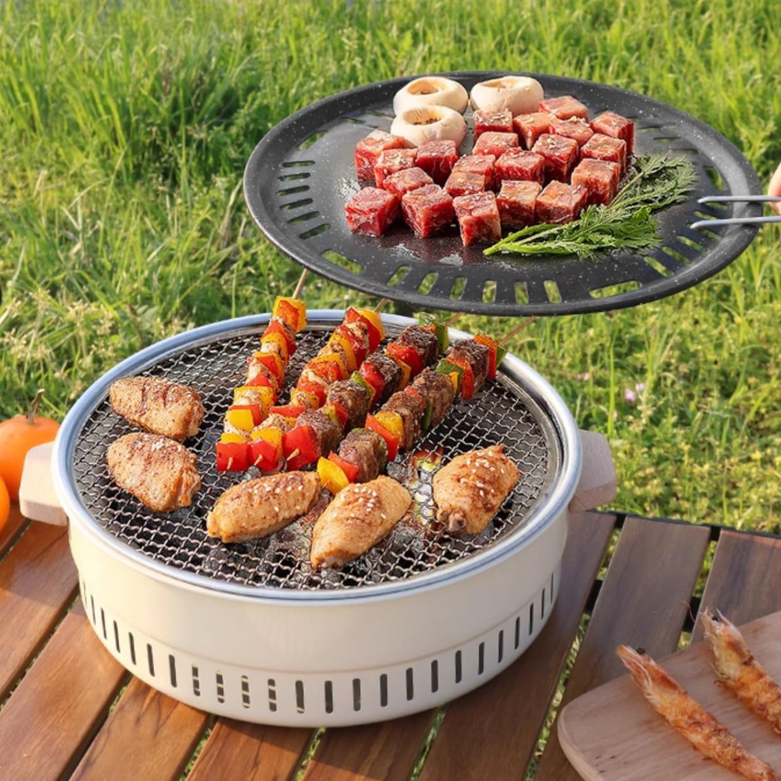 Zewnętrzny przenośny grill węglowy ze stali nierdzewnej, mini kuchenka do grilla, wielofunkcyjna kuchenka grzewcza do gotowania na świeżym powietrzu, w domu, na imprezę, piknik, kemping