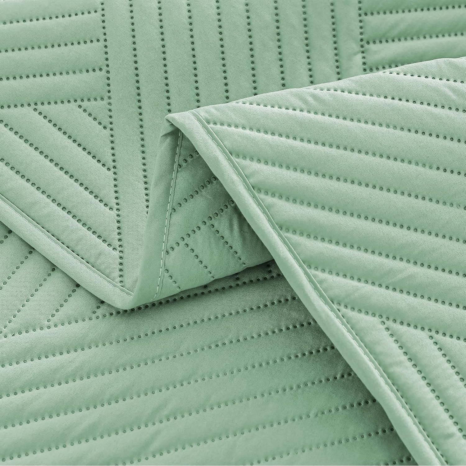 Whale Flotilla Twin Quilt Set, Soft Lightweight Quilts Bedspreads Coverlet with Embossed Pattern, Bedding Sets with Pillow Sham, Reversible Bed Cover for All Seasons, 68x88 Inches, Light Green - Image 7