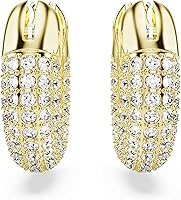 Vista 2 de Aretes de aro Swarovski Dextera, pavé, blanco, acabado en tono dorado