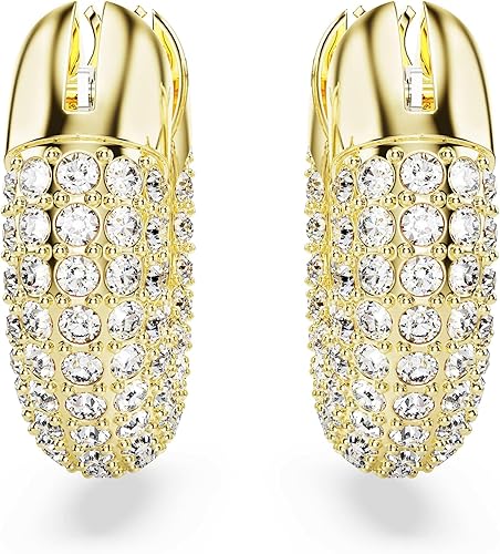 Miniatura 2 de Aretes de aro Swarovski Dextera, pavé, blanco, acabado en tono dorado