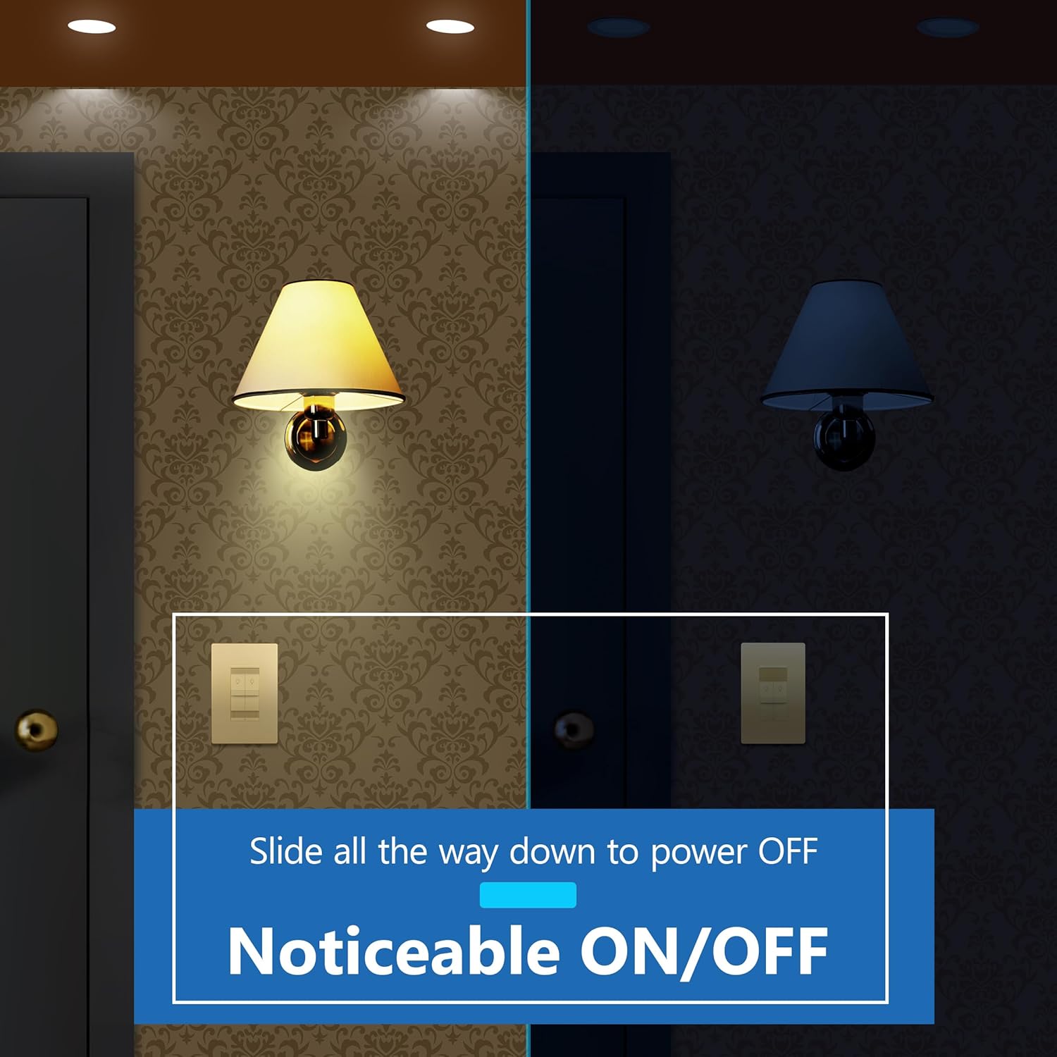 LIDER Combination Dual Dimmer Light Switch Control, 2 Sliding Light Controls, Single Pole, 400W CFL/LED, 600W Incandescent/Halogen Dual Loads Total, Screwless Wall Plate Included, Gold