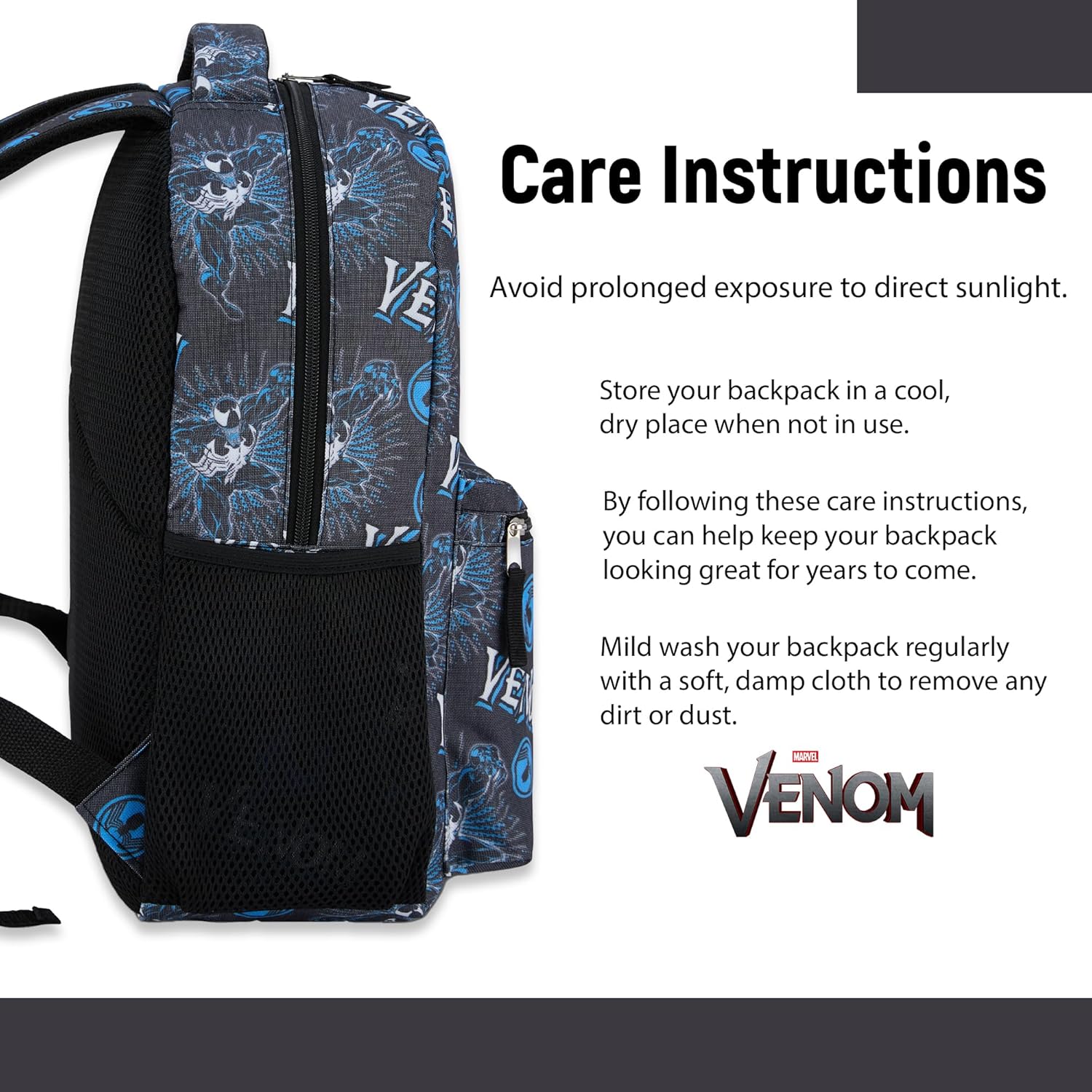 Marvel Comics Venom School Backpack - Avengers, Spiderman, Captain America, Iron Man, Hulk - Officially Licenced Bookbag for Boys & Girls (Venom Black) - Image 5