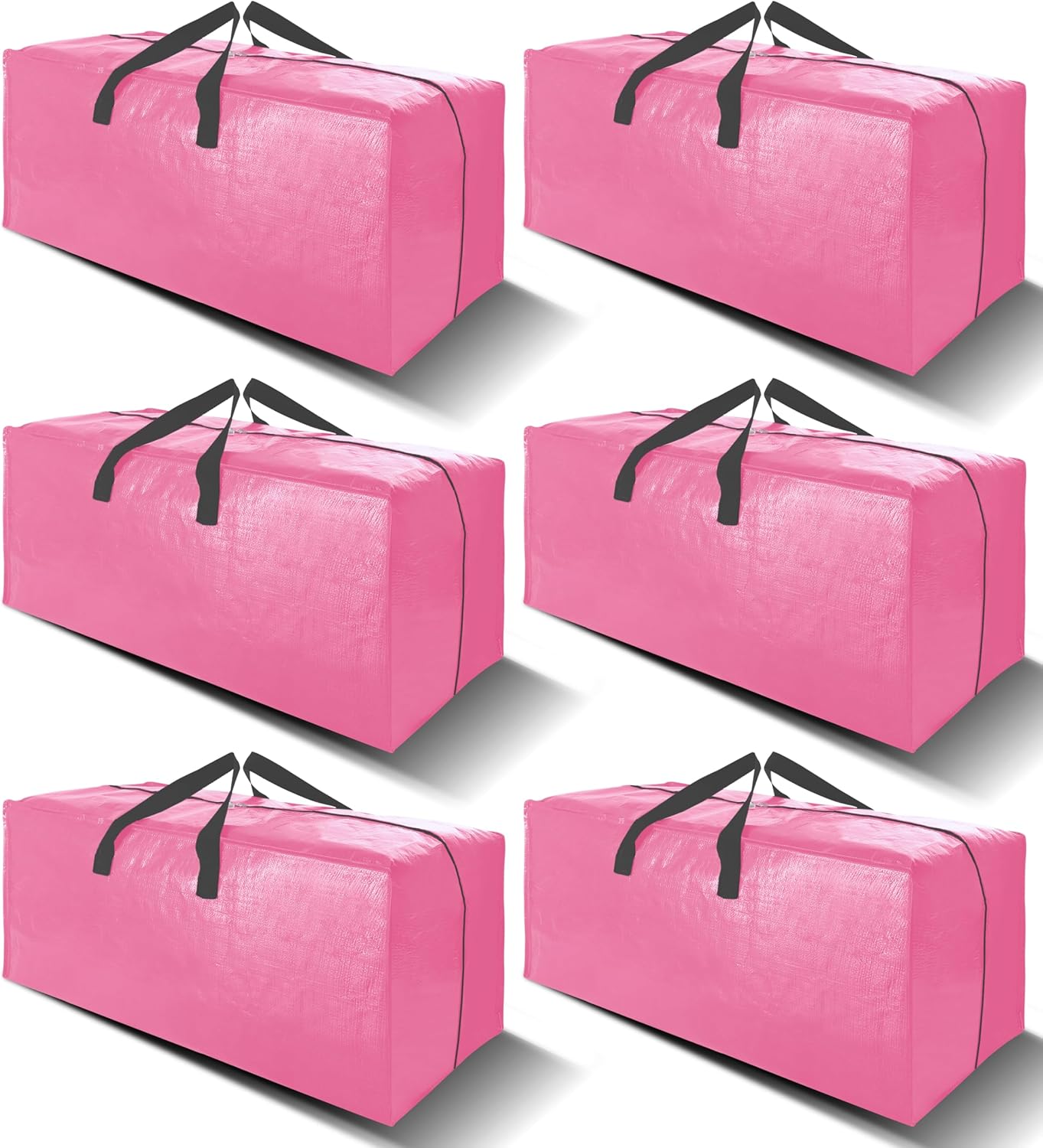 6 Pack Heavy Duty Large Moving Bags W/Backpack Straps - Strong Handles & Zippers, Storage Totes For Space Saving, Fold Flat, Alternative to Moving Box and Storage Bin, Pink