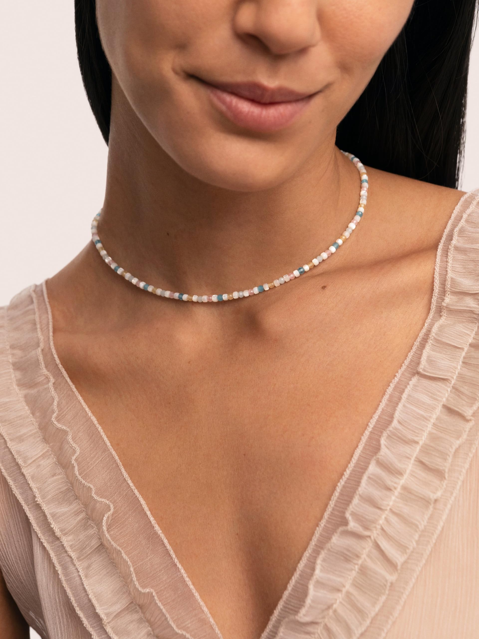 SINGULARU - Naszyjnik Nacary. Stal mit Pozłacany złotem 18K und Masa perłowa. Schmuck für Damen.