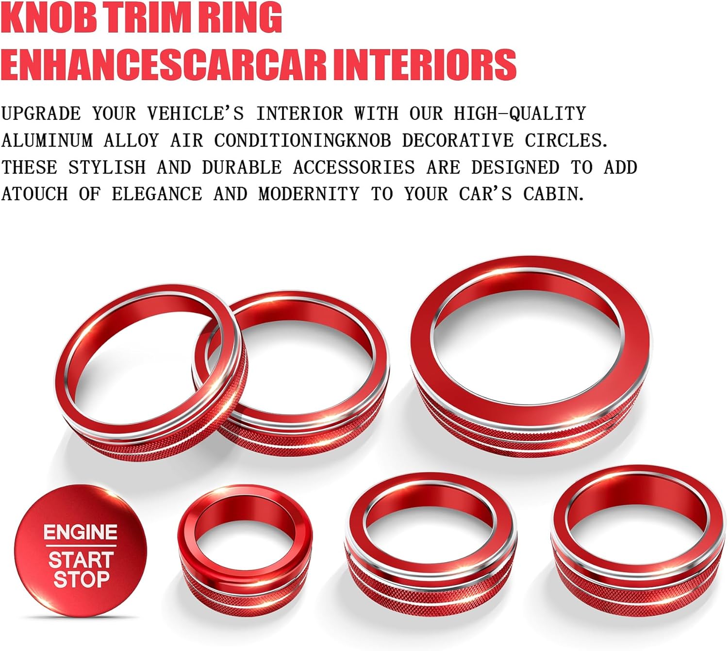 for 2025-2026 Ford Explorer Accessories, 7-Pieces Aluminum Alloy Knob Covers Trim Set (Red) - Push Start Button, Volume, Headlight, Gear Shift, Drive Mode & Rear Air Vents