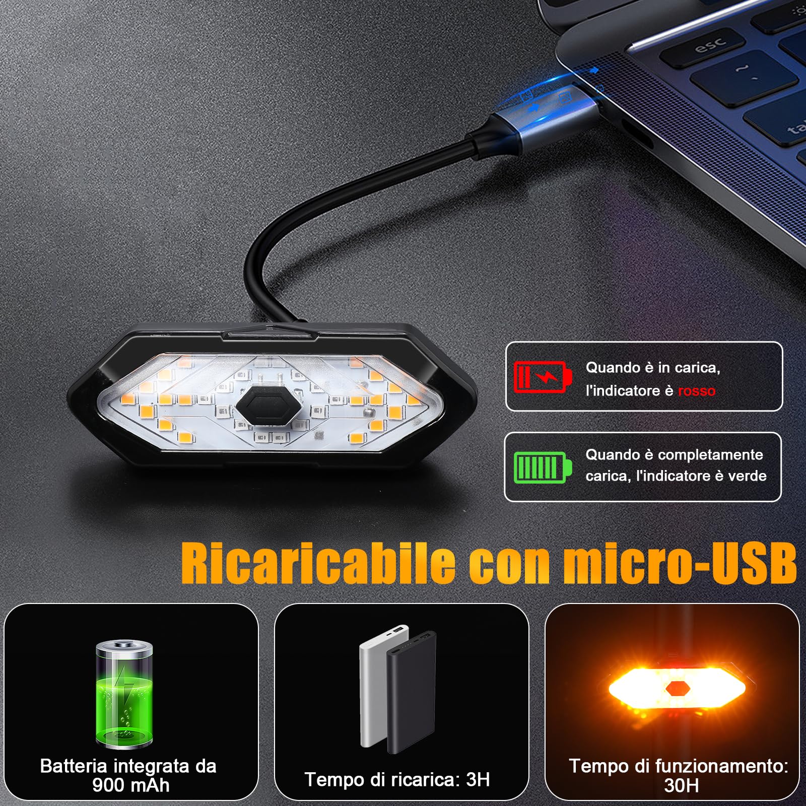 Fanale Posteriore Bici Con Telecomando - 9 Luci LED 7 Colori, Indicatori Di Direzione E Freno, Ricaricabile USB