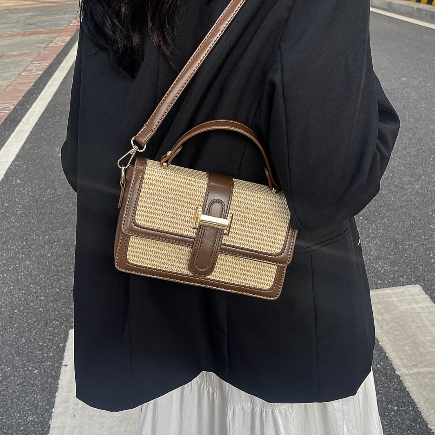 Straw Crossbody Purses Bags for Women, Top Small Summer Handbags Beach Vacation Clutch Leather Shoulder Bag - Image 2