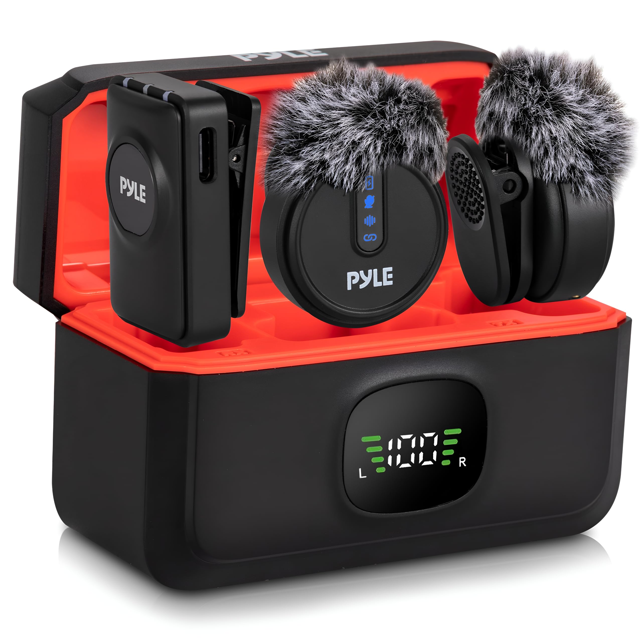 Pyle Wireless Lavalier Microphone System | Noise-Canceling Clip-On Lapel Mic with Magnetic Mount, 7H Battery, 360° Omnidirectional Audio, Charging Case | DSLR, iOS & Android for Vlogging, Podcasting