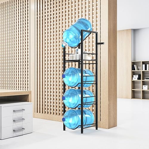 Miniatura 9 de Soporte para Jarra de Agua de 5 Galones 2-en-1, Soporte para Jarra de Agua de 5 Niveles con 1 Válvula Dispensadora, Organizador y Soporte