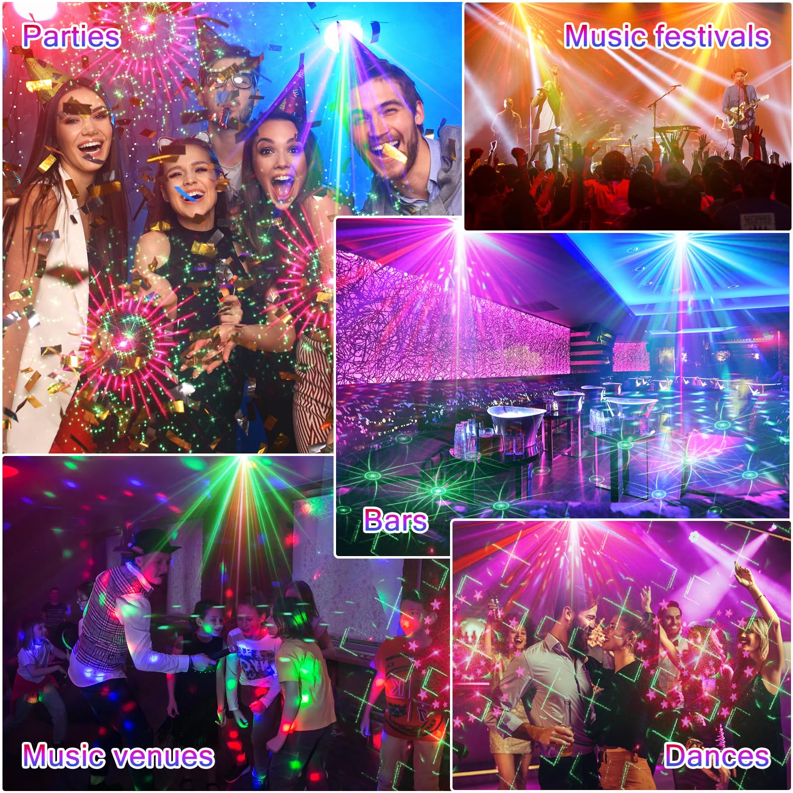 Luci Discoteca LED Wireless 4500mAh 60 Effetti Stroboscopici Testa Mobile DMX DJ Nero
