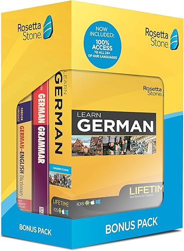 Rosetta Stone Paquete de bonificación de aprendizaje alemán Acceso en línea de por vida + guía de gramática + juego de libros de diccionario