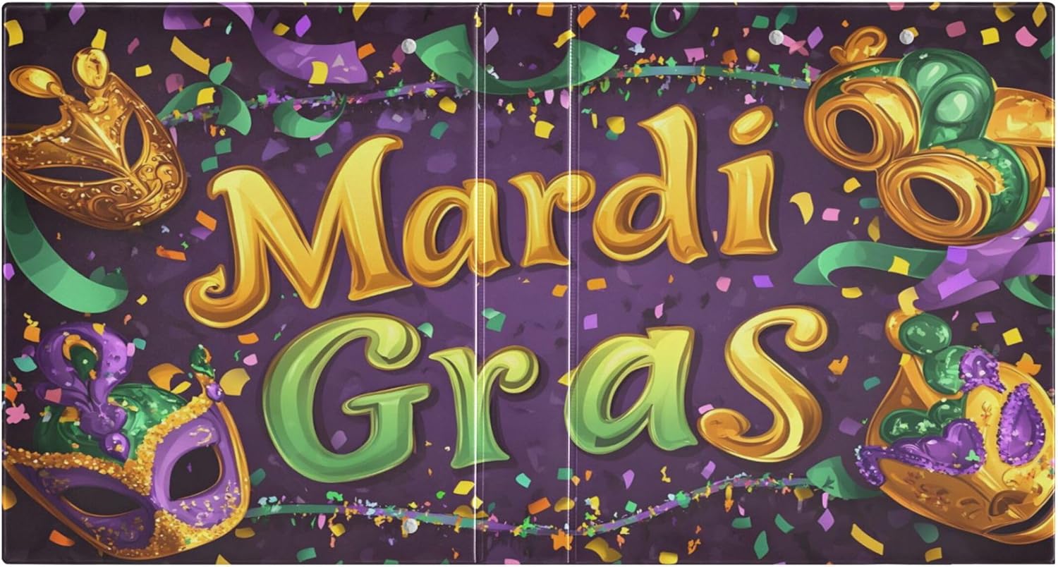 Mardi Gras 3 Ring Binders, 1.5” Round Ring Binders with Clipboard - Letter Size, 3 Interior PVC Clear Pockets & Anti-Slip Clip for Office School Supplies, 2PCS