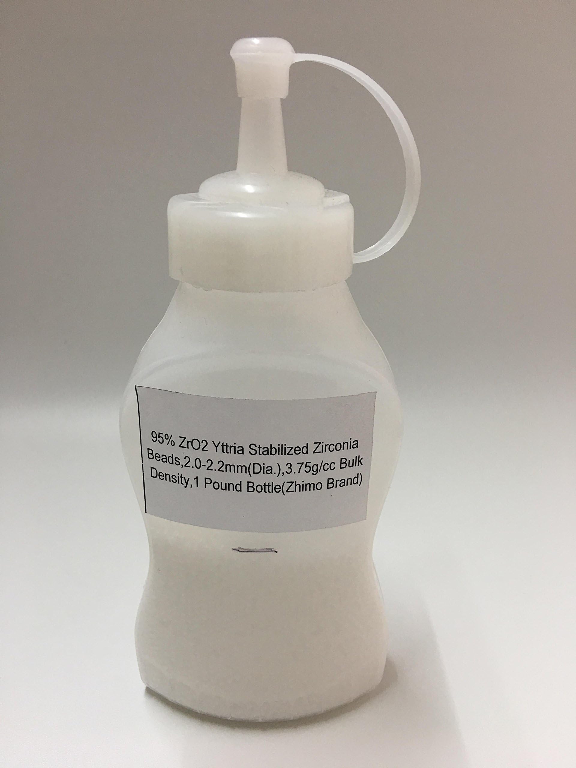95% ZrO2 Yttria Stabilized Zirconia Beads,2.0-2.2mm Bead Size(Dia.),3.75g/cc Bulk Density,1 Pound Bottle
