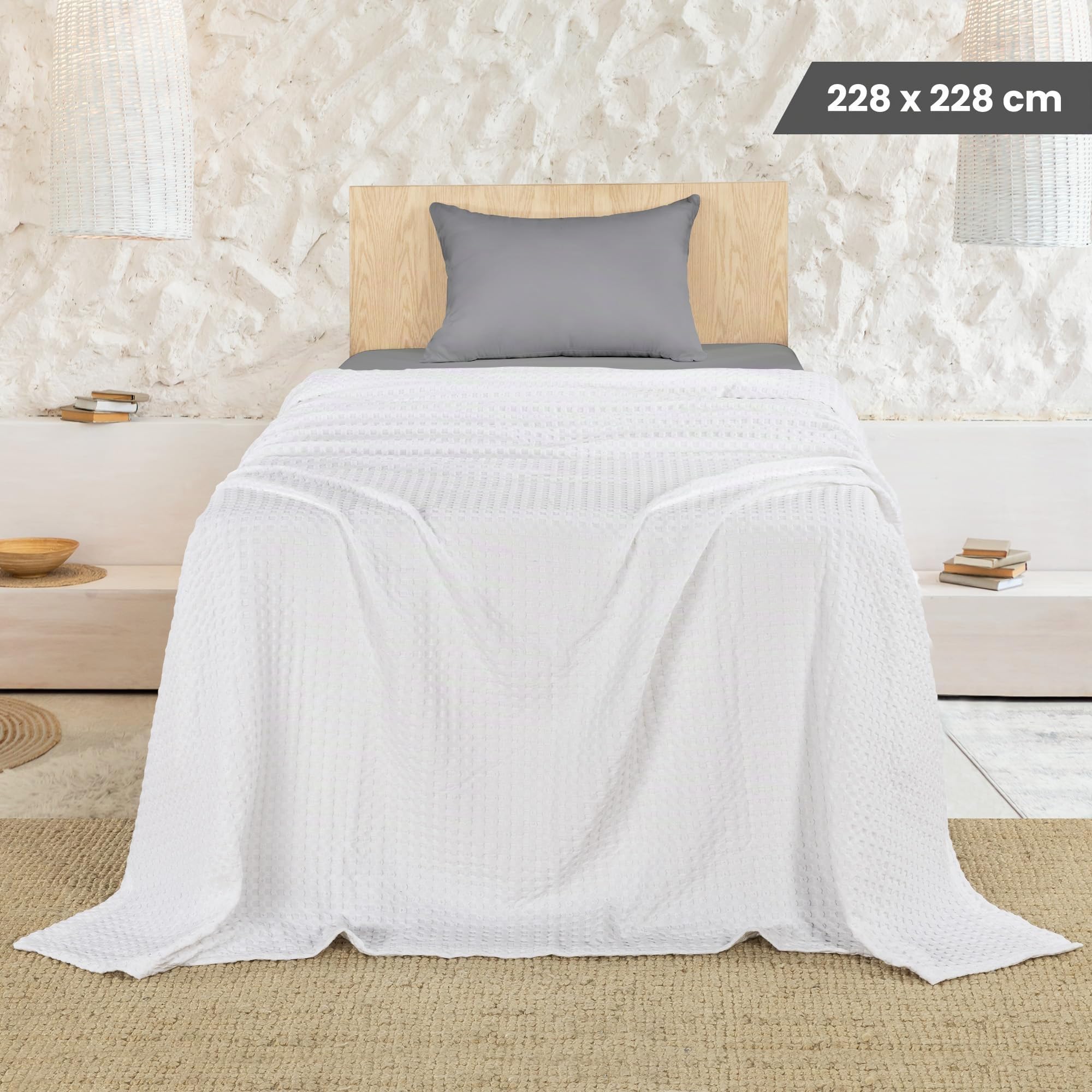 Utopia Bedding 100% Baumwolle Waffeldecke KuschedeckeSM (Weiß - 228 x 228 cm) weiche leichte – Bild 3