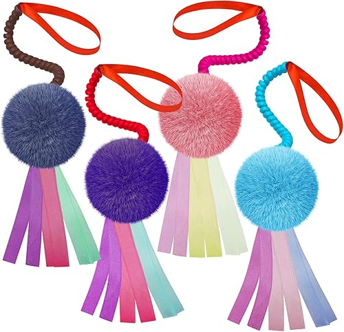Juguetes interactivos para gatos, 4 unidades, coloridas bolas peludas sonoras con cinta y espiral elástica, resortes en espiral, juguetes de