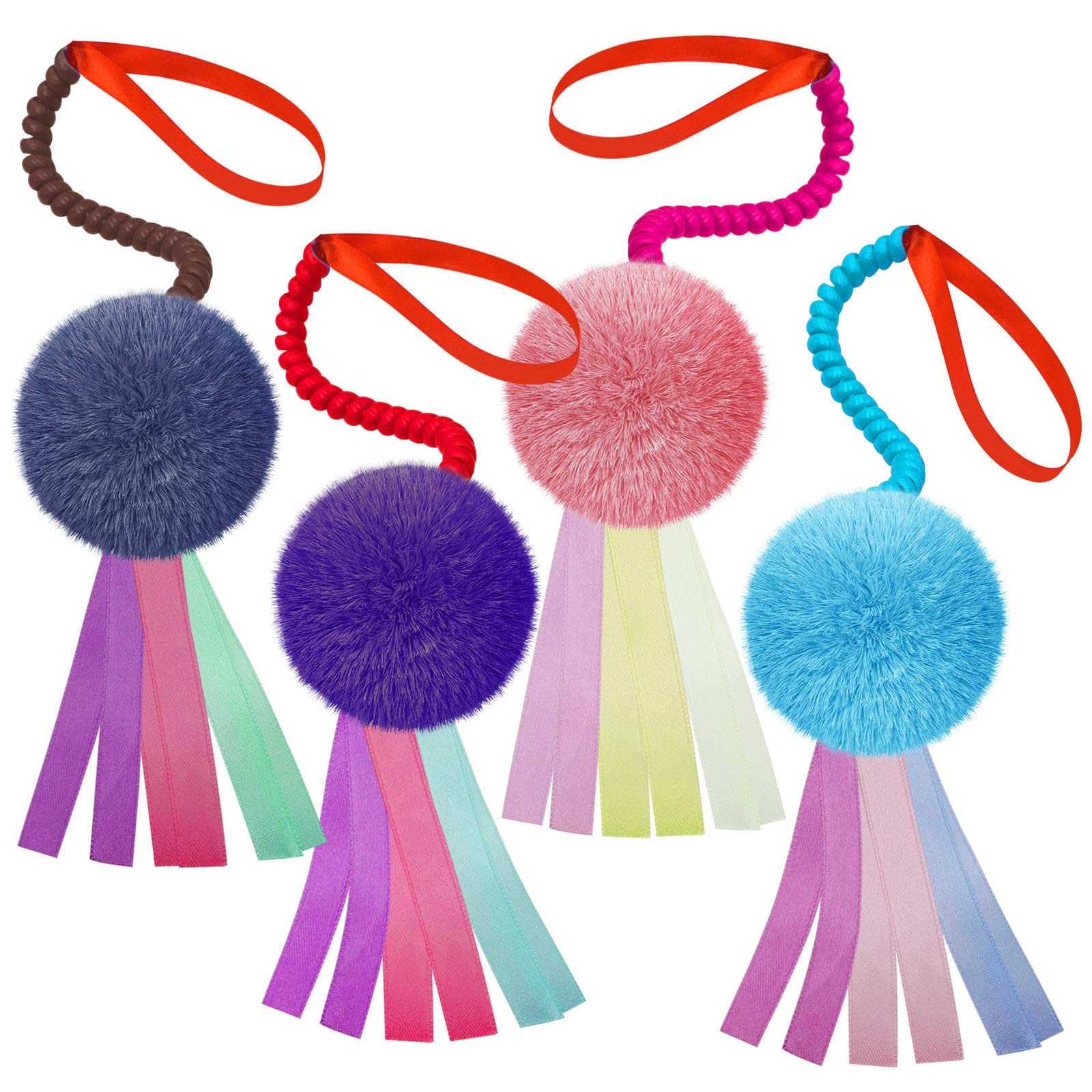 Set di 4 giocattoli interattivi accartocciati colorati con nastro e molle elicoidali elastiche per gatti interni da appendere alla porta
