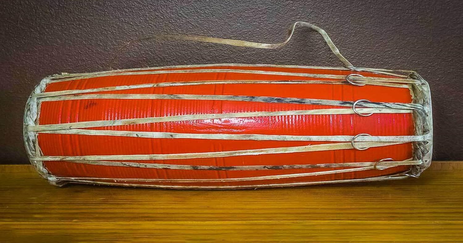 Madal Drum Wooden Nepali Folk Instrument Authentic Design 17 IN X-Large Drum for Fun, Musical Instrument for All Age Groups of Musicians, Gift Party Birthday Party Favor - Hand Carved in Nepal