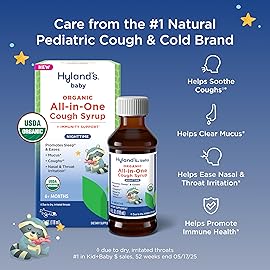 Hyland\'s Baby Organic All in One Nighttime Cough Syrup + Immune Support with Elderberry, Vitamin C, Zinc & Chamomile, 4 Fl Oz
