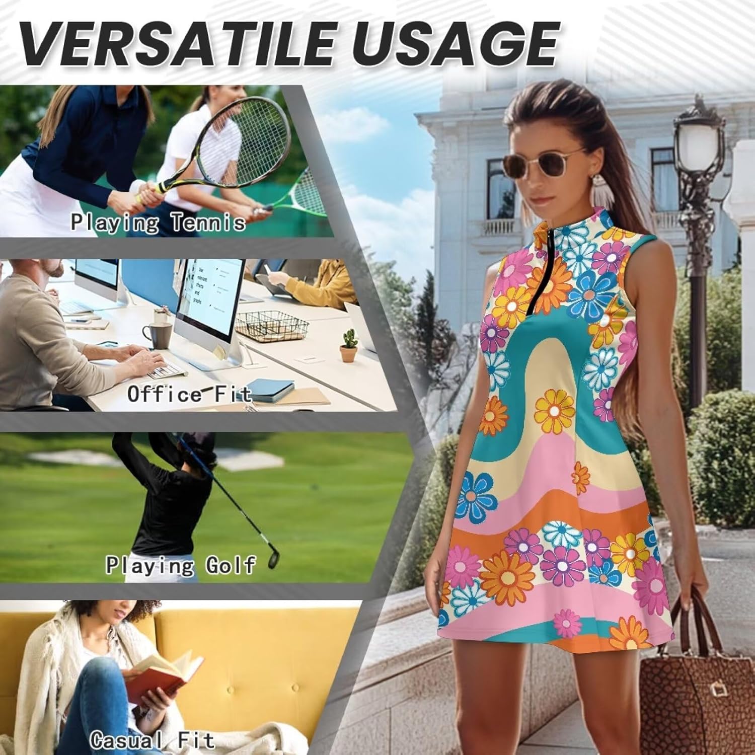 Sleeveless Golf Dress for Women Half Zip Polo Dress Suitable for Golf Tennis Pickleball Padel Courses Athletic Wear