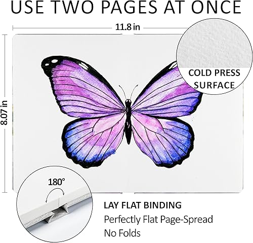 Miniatura 3 de Libro de bocetos de tapa dura, 60 páginas de grosor, 400 GSM, 180 libras, sin ácidos, papel de acuarela encuadernado plano, 6.14 x 8.25 pulgadas,