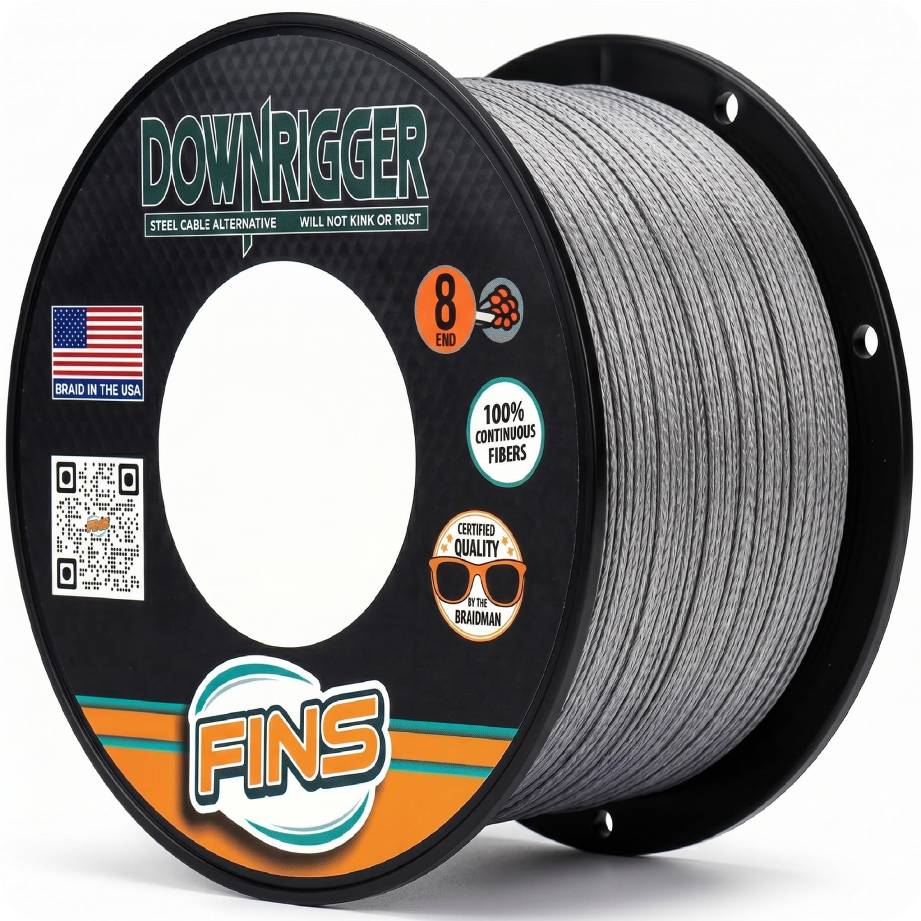 FINS Downrigger Braided Fishing Line, Replaces Steel Cable, Made in USA