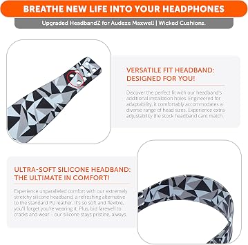 WC HeadbandZ Maxwell - Upgraded Silicone Headband for Wicked Cushions Audeze Maxwell - Matching Earpad Design for Enhanced Flexibility, Comfort and Style | Geo Gray