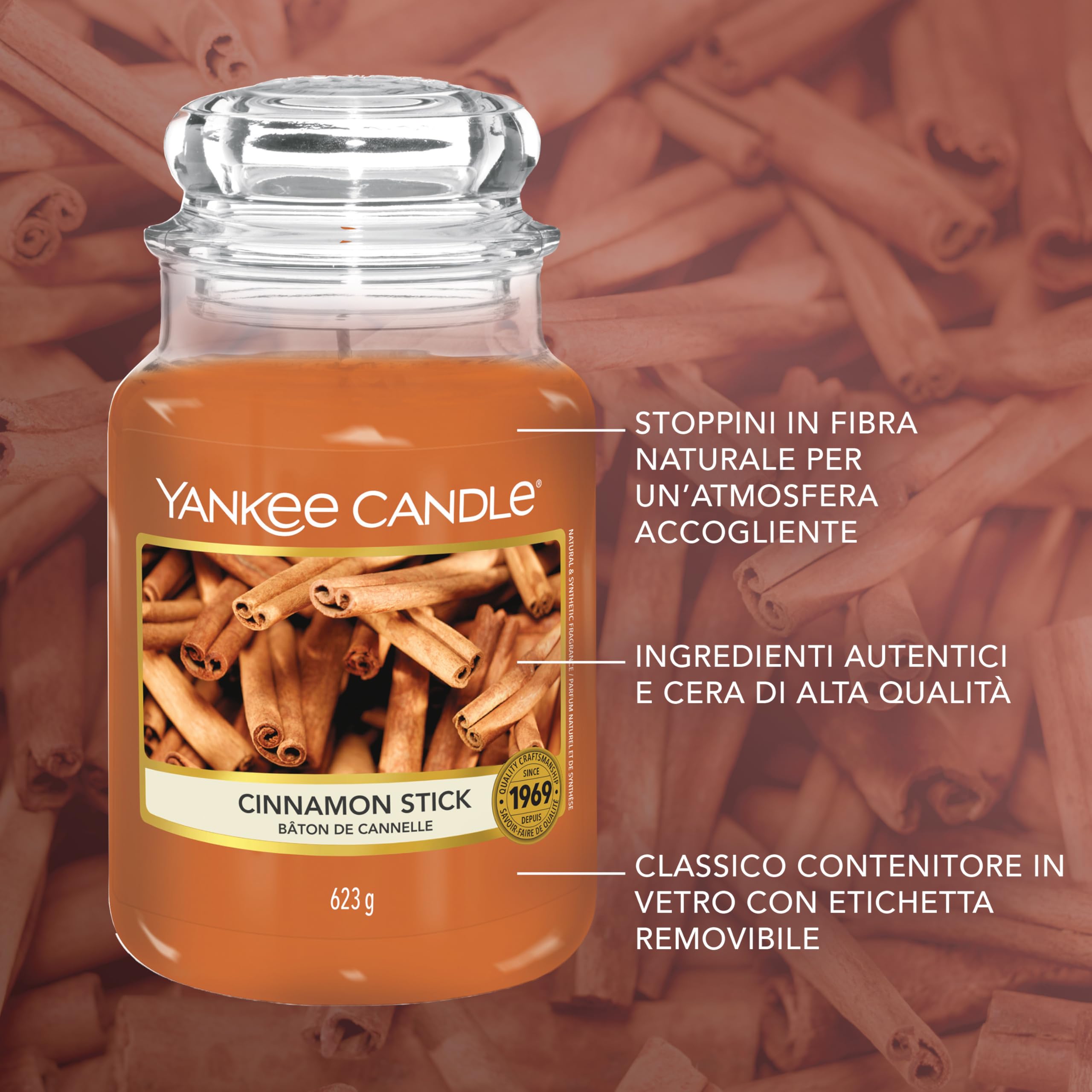 Yankee Candle Candela profumata in giara grande | Bastoncino di cannella | Durata Fino a 150 Ore | regalo perfetto per le donn