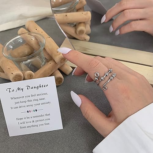 Miniatura 4 de To My Daughter - Anillo de meditación de ansiedad para mujer, anillo con cuentas giratorias, anillo giratorio ajustable, regalo de joyería para hija