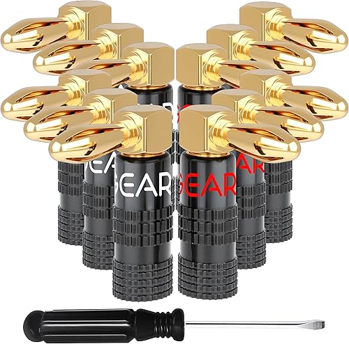 GearIT Enchufes tipo banana de ángulo recto para cable de altavoz (6 pares, 12 piezas), tipo clavija de 90 grados, (revestimiento no conductivo)