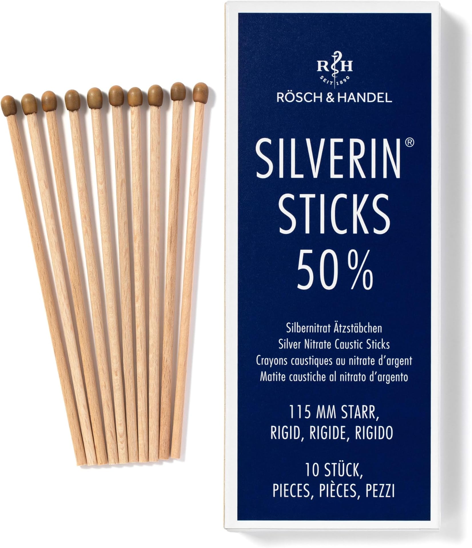 Rösch & Handel SILVERIN Silver Nitrate Caustic Sticks 10pcs. 4.5" Rigid