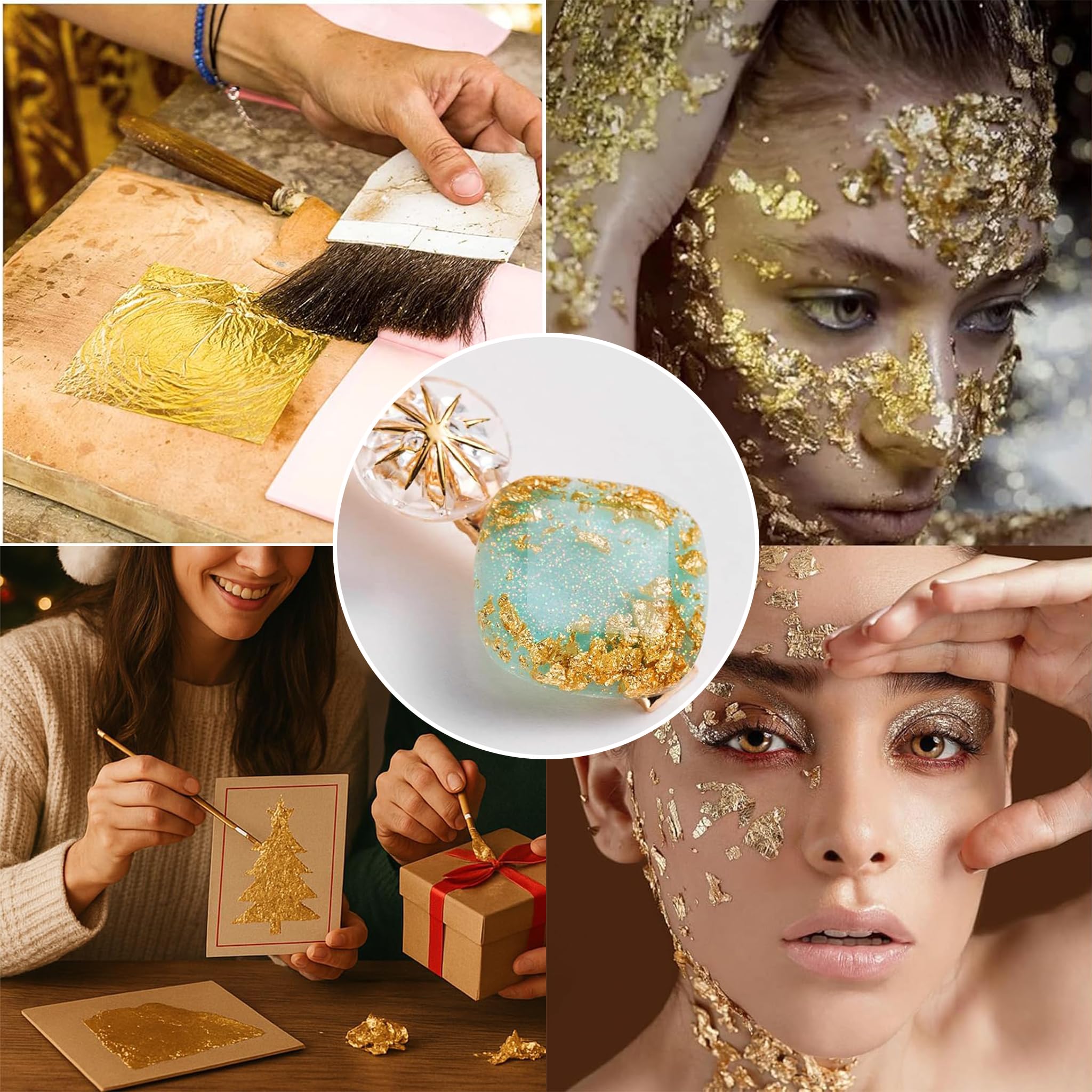 200 Hojas de Pan de Oro para Manualidades, lámina de Oro para Manualidades, lámina metálica de Pan de Oro para Pintura acrílica y Bricolaje (8,5 x 8 cm)