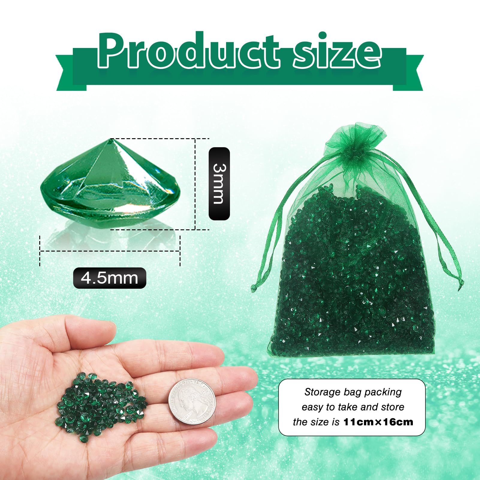 TOAOB 5000pcs Dark Green Table Scatter Crystals Acrylic Diamonds Rhinestones 4.5mm for Table Decorations Wedding Decoration Bridal Shower Decoration - Image 2
