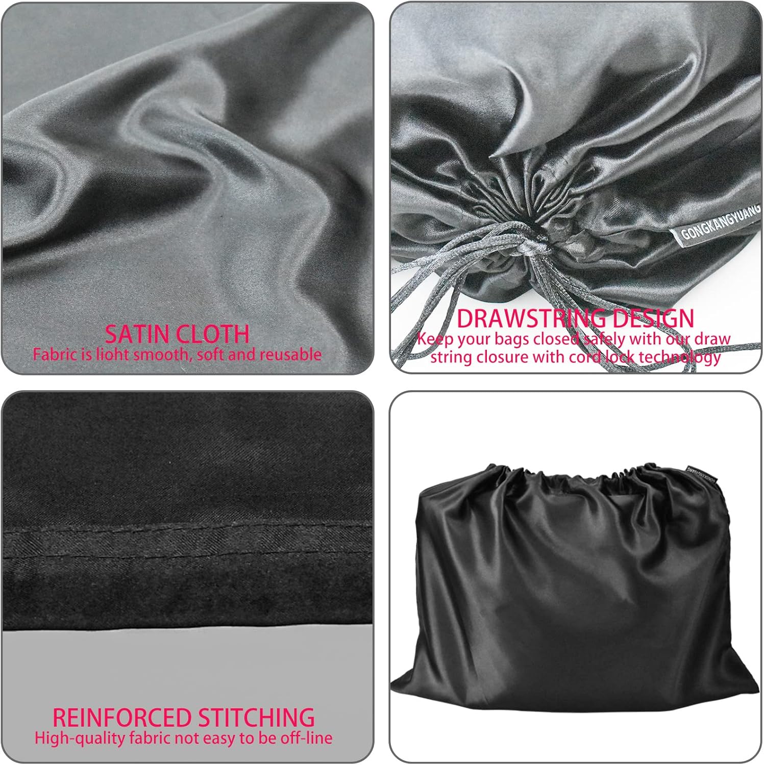 GONGKANGYUAN 12 Pcs Dust Bags for Purses and Handbags Satin Purse Storage Organizer With Drawstring Closure Handbag Protector (Black)