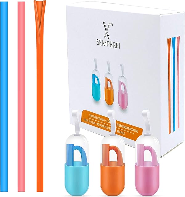 Semperfi Reusable Silicone Straw Set of 3 Drinking Straws No Cleaner Brush Needed Soft Straight with Colourful Keychain Case Portable Biodegradable Packaging Kitchen Tools & Gadgets