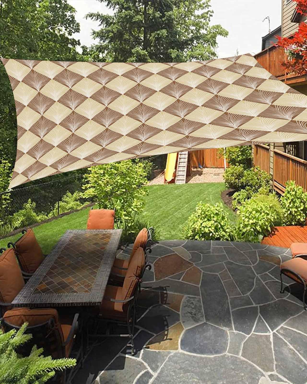 Vintage Brown Sun Sail Shades Rectangle Canopy,Sunlight Block Heavy Duty Curved Backyard Shade Cover,Waterproof Sun Shades for Patios Outdoor,6.5'x10' Contemporary Luxurious Yellow Geometric Art