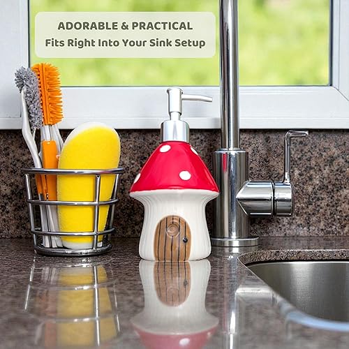 Miniatura 2 de Dispensador de jabón de hongos para una bonita decoración de cocina, bonito dispensador de jabón para decoración de baño, accesorios de baño únicos
